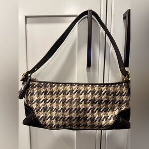 Authentic Coach Houndstooth Wool Shoulder Mini Bag F10202 Leather Trim & Brass